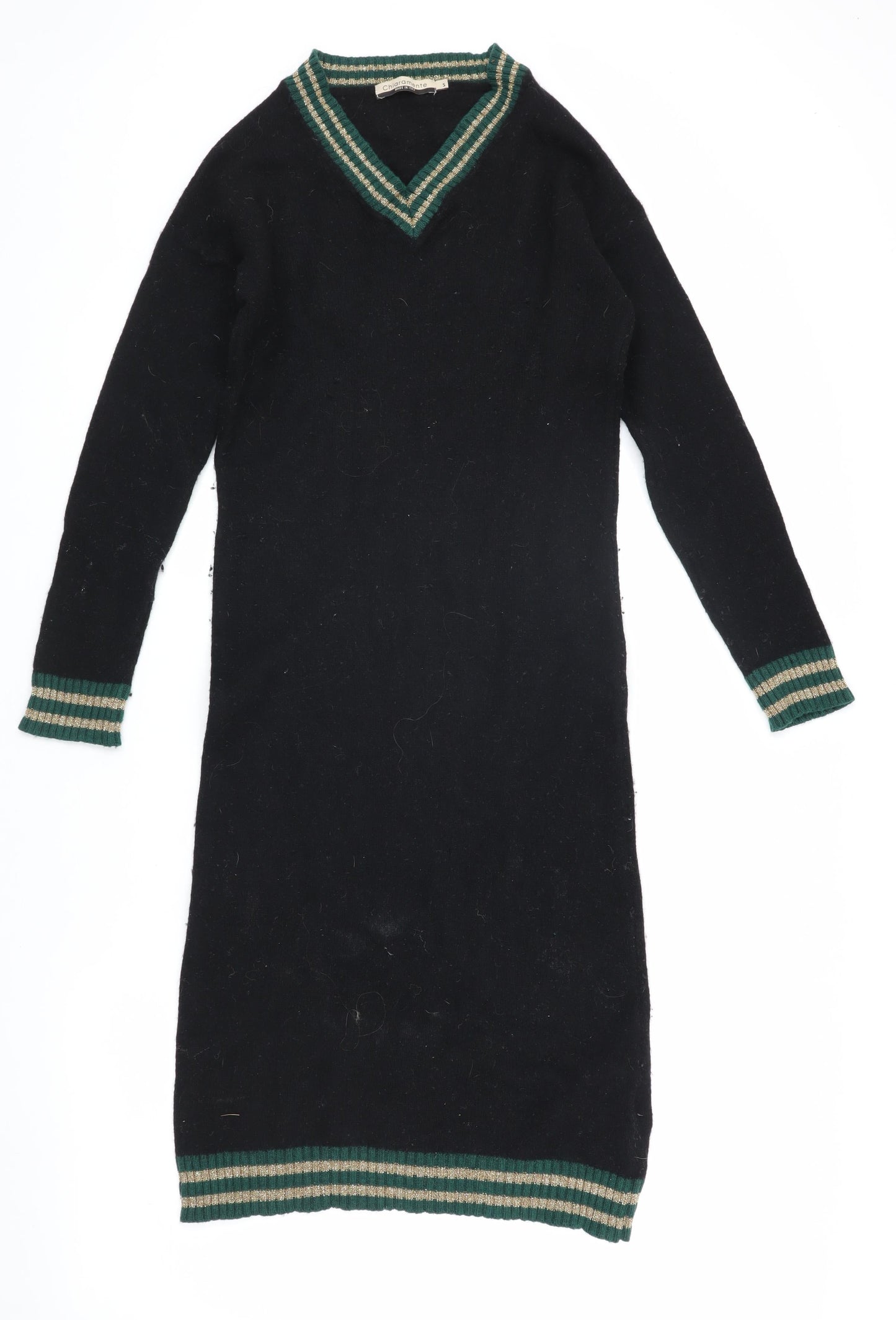 Chiaramente Women's Black Knit Dress, S, V-Neck, Winter