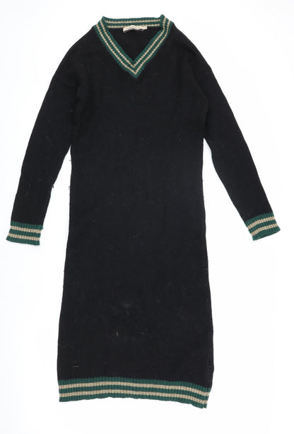 Chiaramente Women's Black Knit Dress, S, V-Neck, Winter