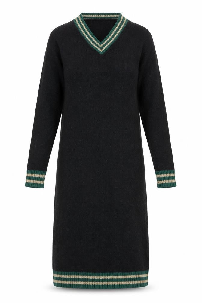 Chiaramente Women's Black Knit Dress, S, V-Neck, Winter