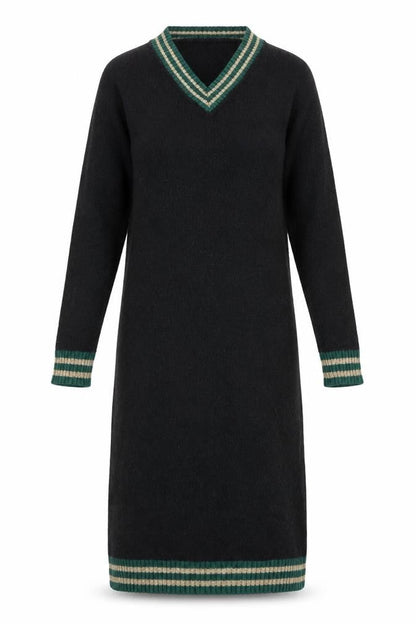 Chiaramente Women's Black Knit Dress, S, V-Neck, Winter