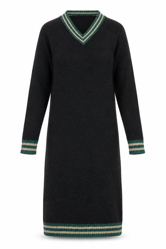 Chiaramente Women's Black Knit Dress, S, V-Neck, Winter