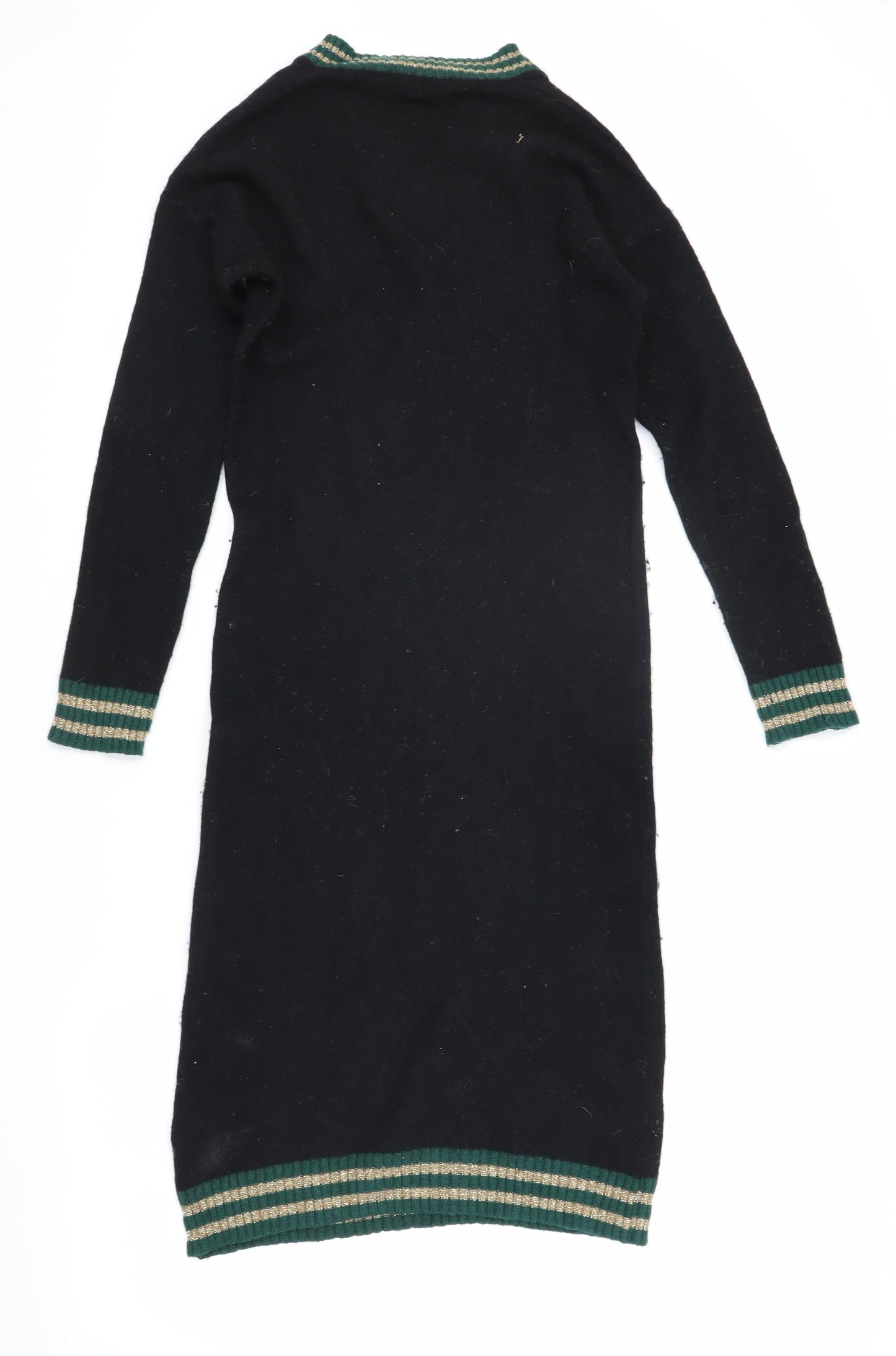 Chiaramente Women's Black Knit Dress, S, V-Neck, Winter