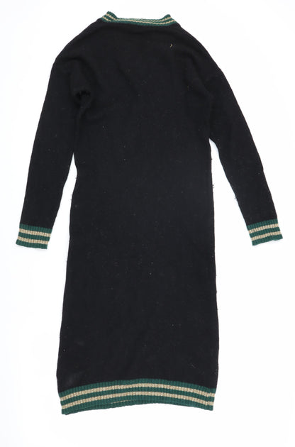 Chiaramente Women's Black Knit Dress, S, V-Neck, Winter