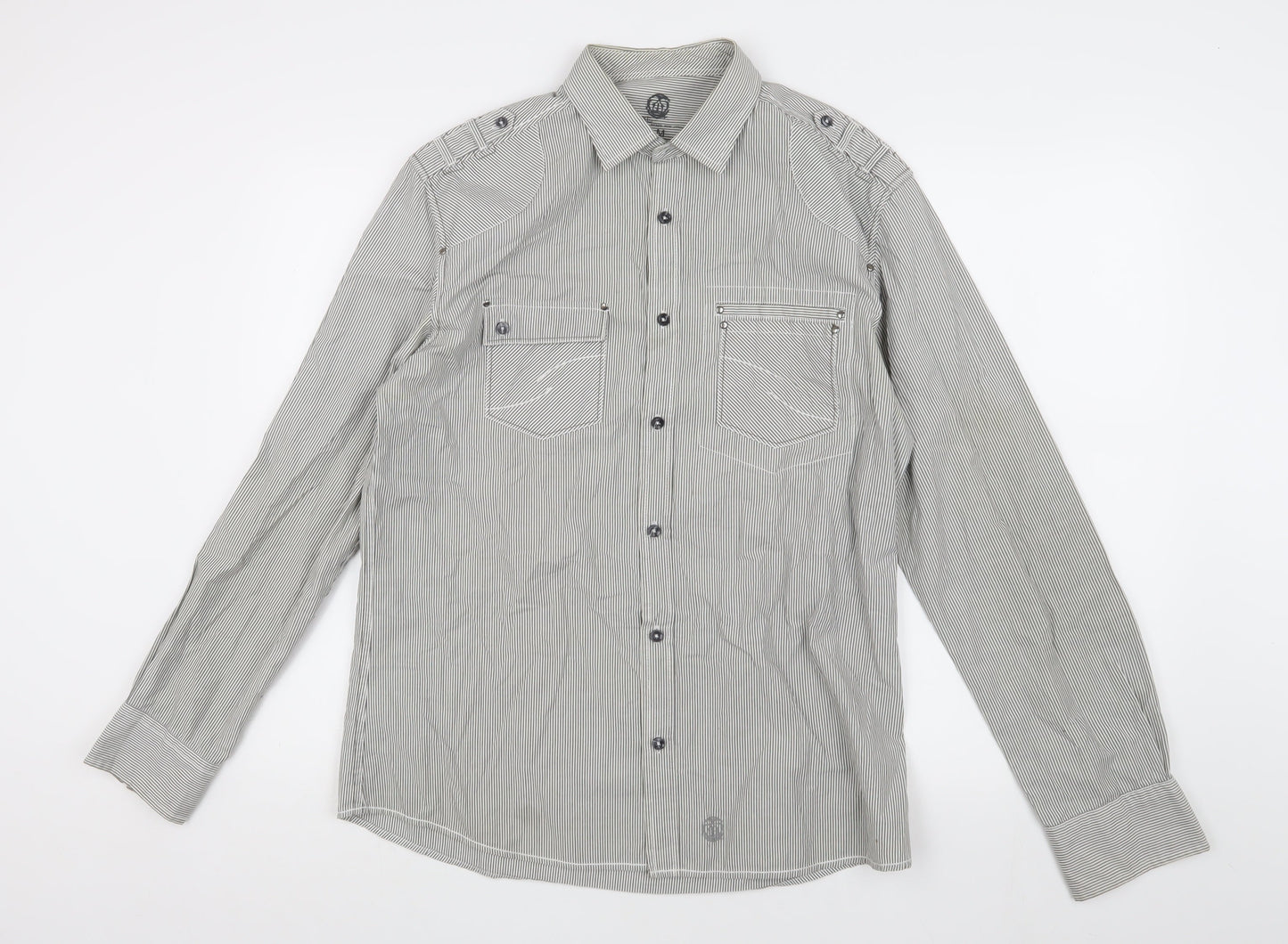 Next Men's Grey Striped Button-Up Shirt M