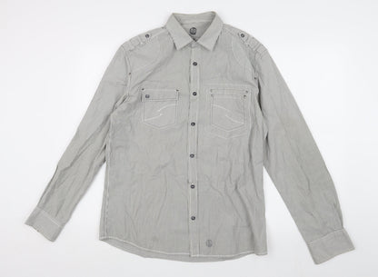 Next Men's Grey Striped Button-Up Shirt M
