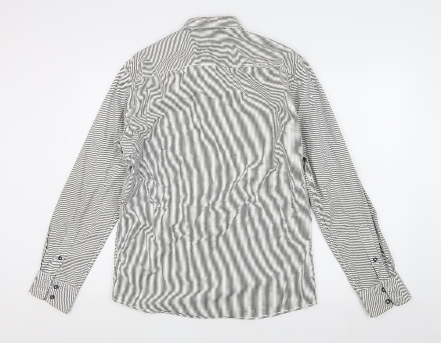 Next Men's Grey Striped Button-Up Shirt M