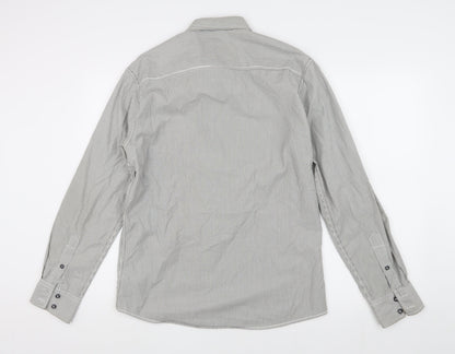Next Men's Grey Striped Button-Up Shirt M