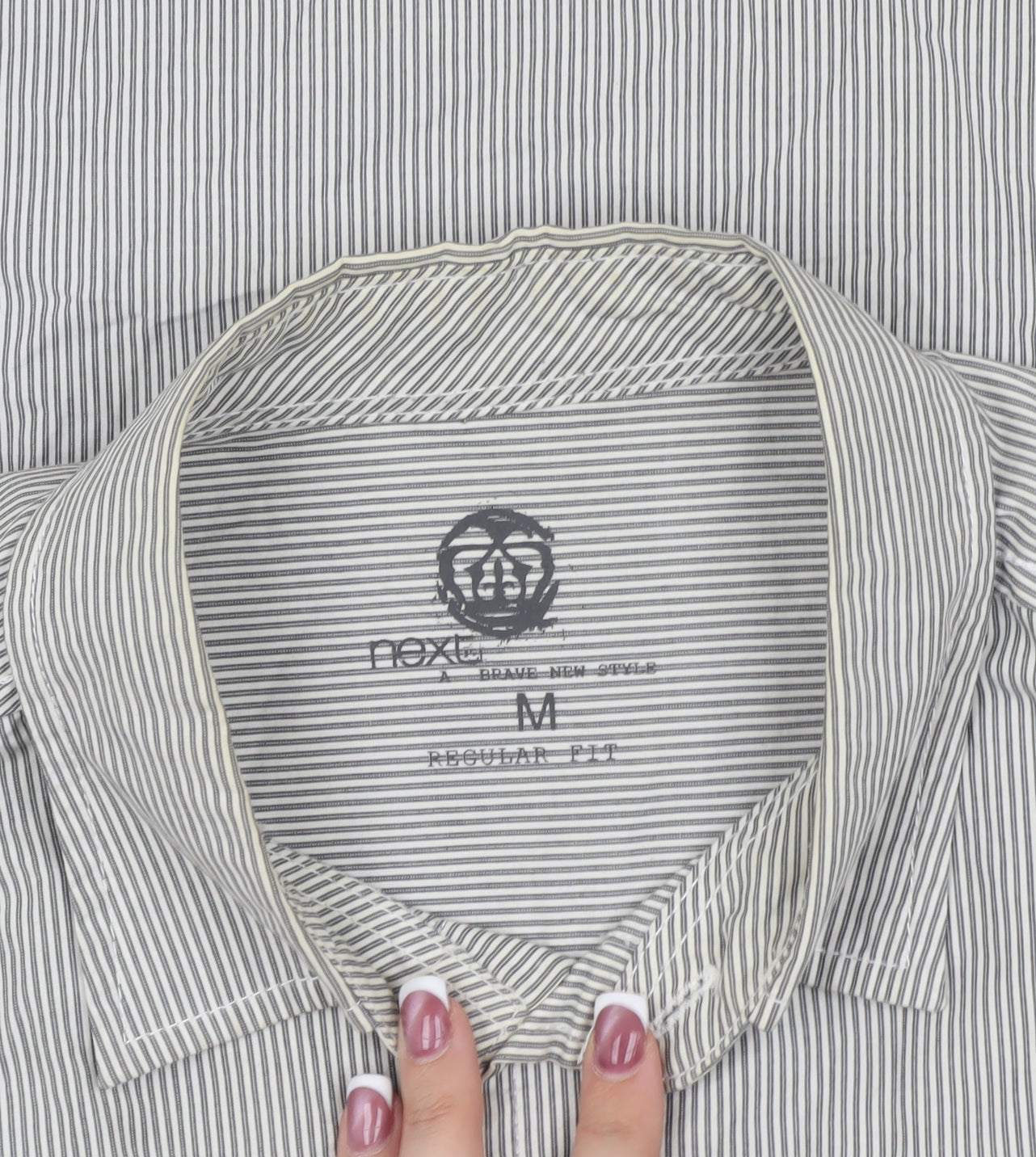 Next Men's Grey Striped Button-Up Shirt M