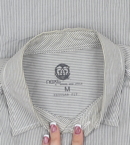Next Men's Grey Striped Button-Up Shirt M