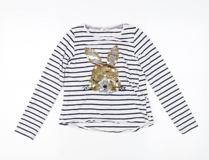 H&M Girls Blue Striped Sequin T-Shirt 9-10 Years