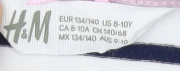 H&M Girls Blue Striped Sequin T-Shirt 9-10 Years