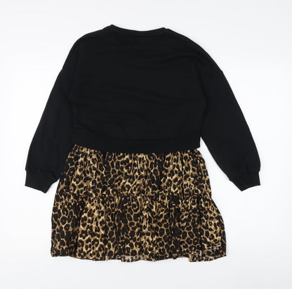 Next Girls Black Animal Print Fit & Flare Dress, 8 Years