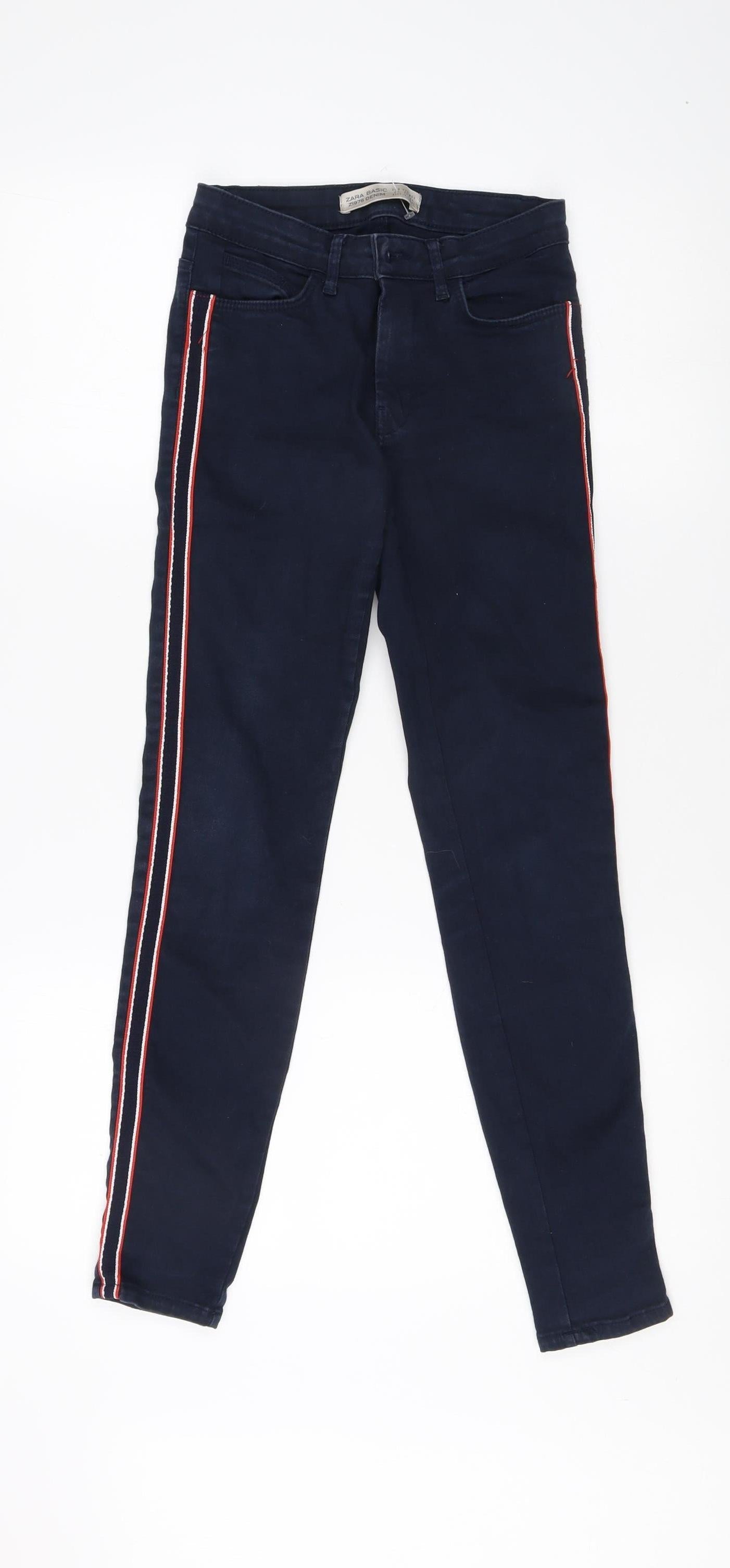 Zara Women Blue Skinny Jeans, Size 6, Striped Accents