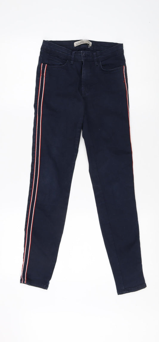 Zara Women Blue Skinny Jeans, Size 6, Striped Accents