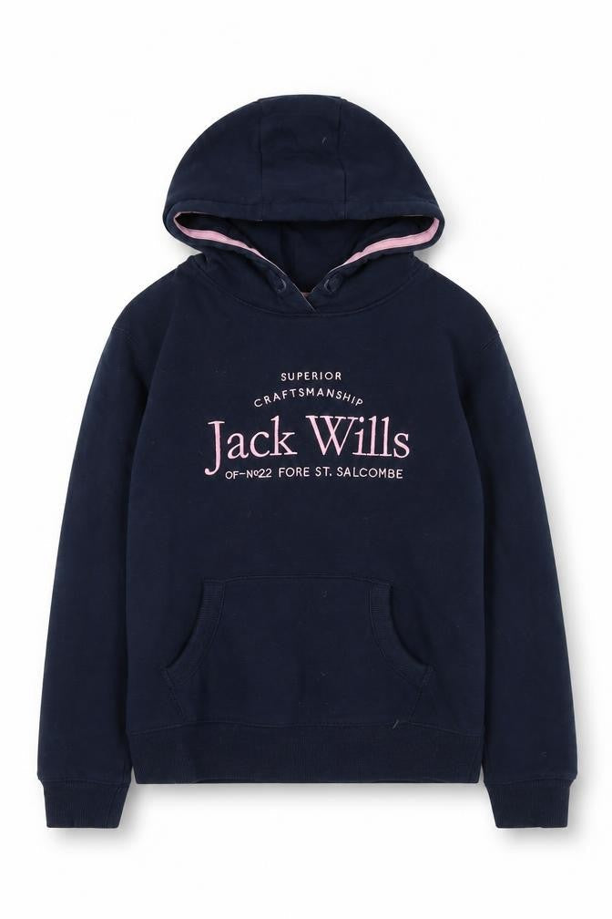 Front view of Jack Wills girls’ blue pullover hoodie 10-11 years