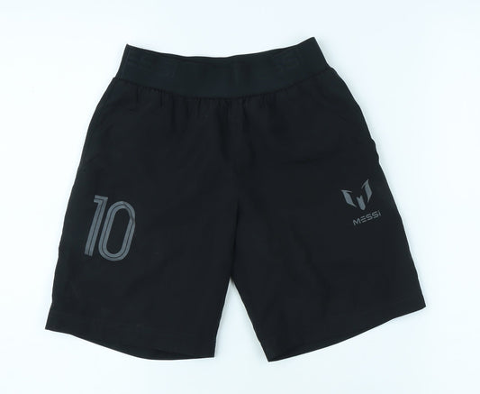 Additional front view of Adidas boys’ black football shorts, size S, elastic waist