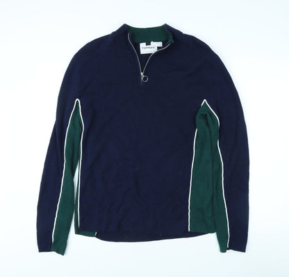 Topman Men's Blue Pullover Jumper, L, 1/4 Zip Knit