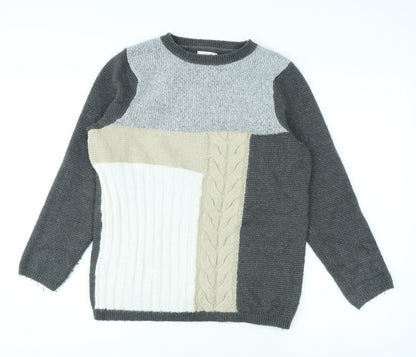 Cotton Traders Unisex Grey Cable-Knit Pullover Jumper Size 12