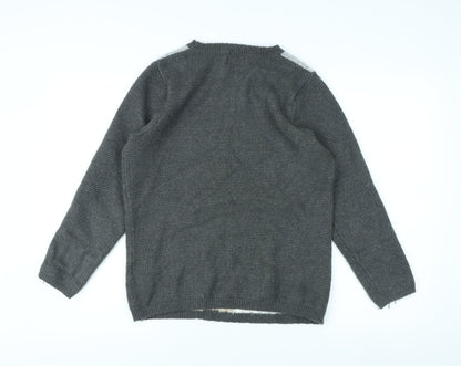 Cotton Traders Unisex Grey Cable-Knit Pullover Jumper Size 12