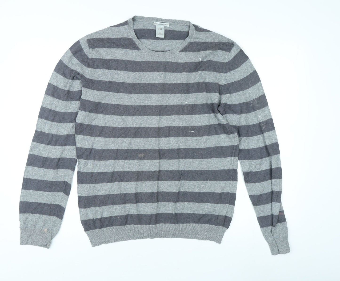 GAP Men's Grey Striped Pullover Jumper - L