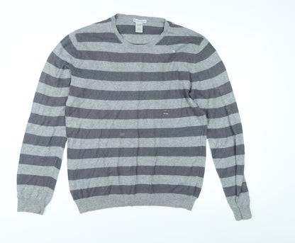 GAP Men's Grey Striped Pullover Jumper - L