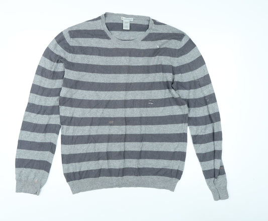 GAP Men's Grey Striped Pullover Jumper - L