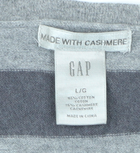 GAP Men's Grey Striped Pullover Jumper - L