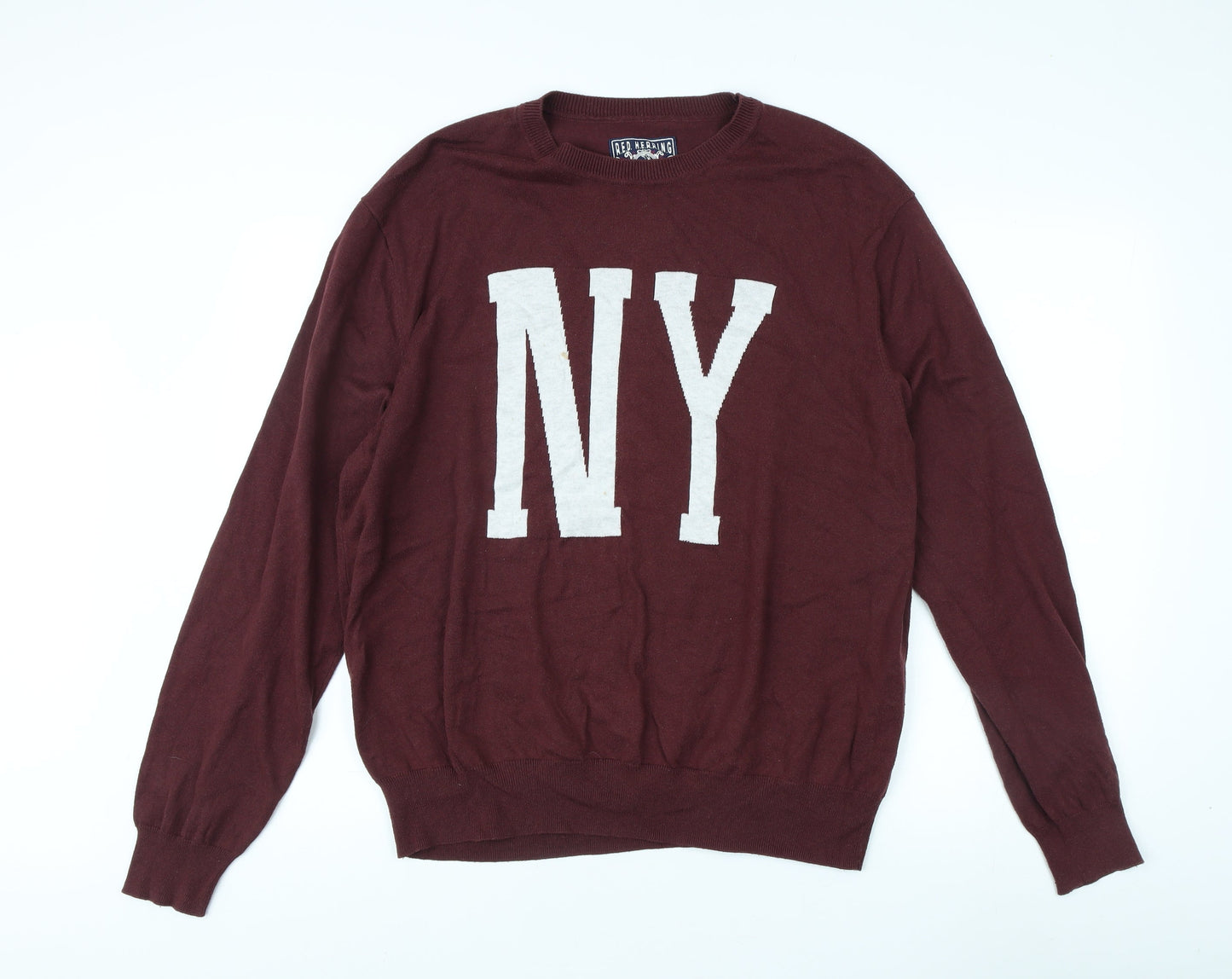 Red Herring Men’s Red Pullover Jumper 2XL NY Graphic