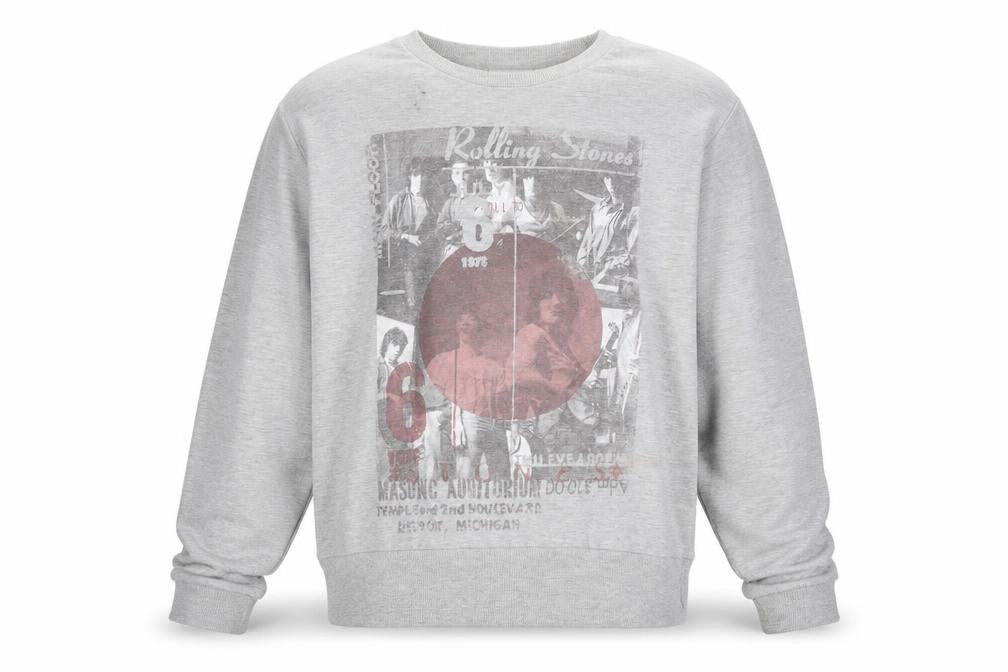 Front view of The Rolling Stones Men's Grey Graphic Sweatshirt XL