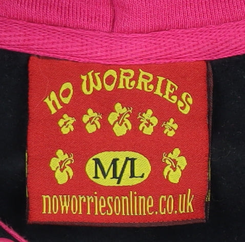 No Worries Unisex Black Hoodie M/L Graphic Logo
