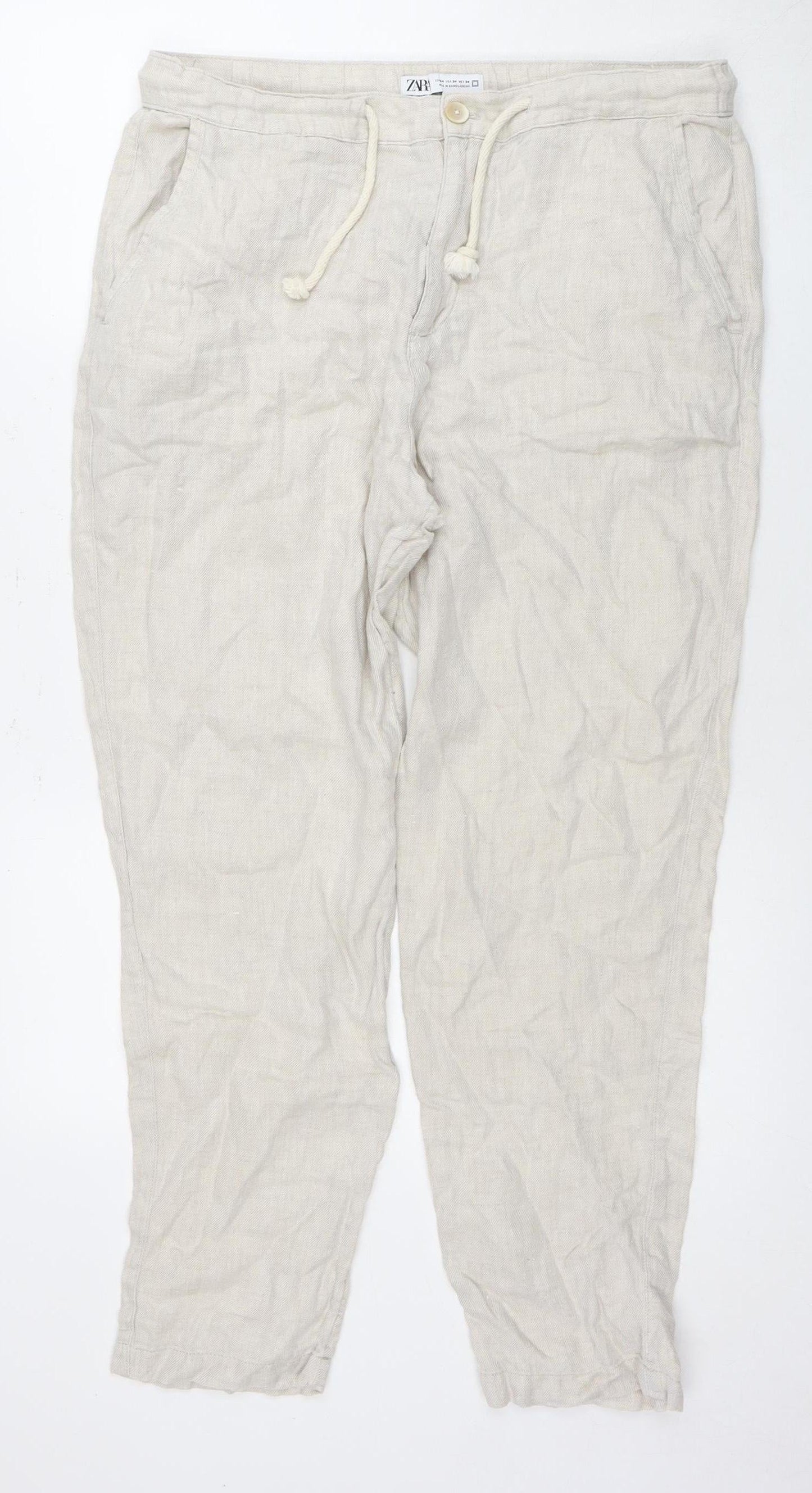 Womens UK Size 16 Zara Relaxed Fit Casual Beige Trousers
