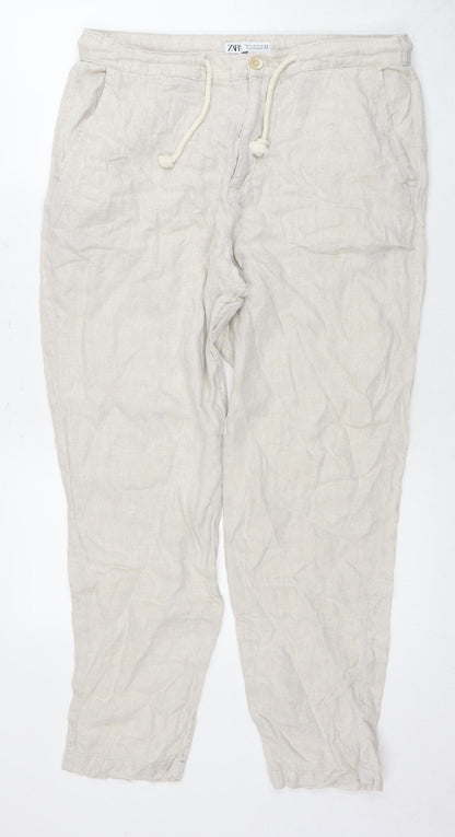 Womens UK Size 16 Zara Relaxed Fit Casual Beige Trousers
