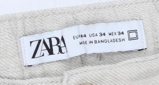Womens UK Size 16 Zara Relaxed Fit Casual Beige Trousers