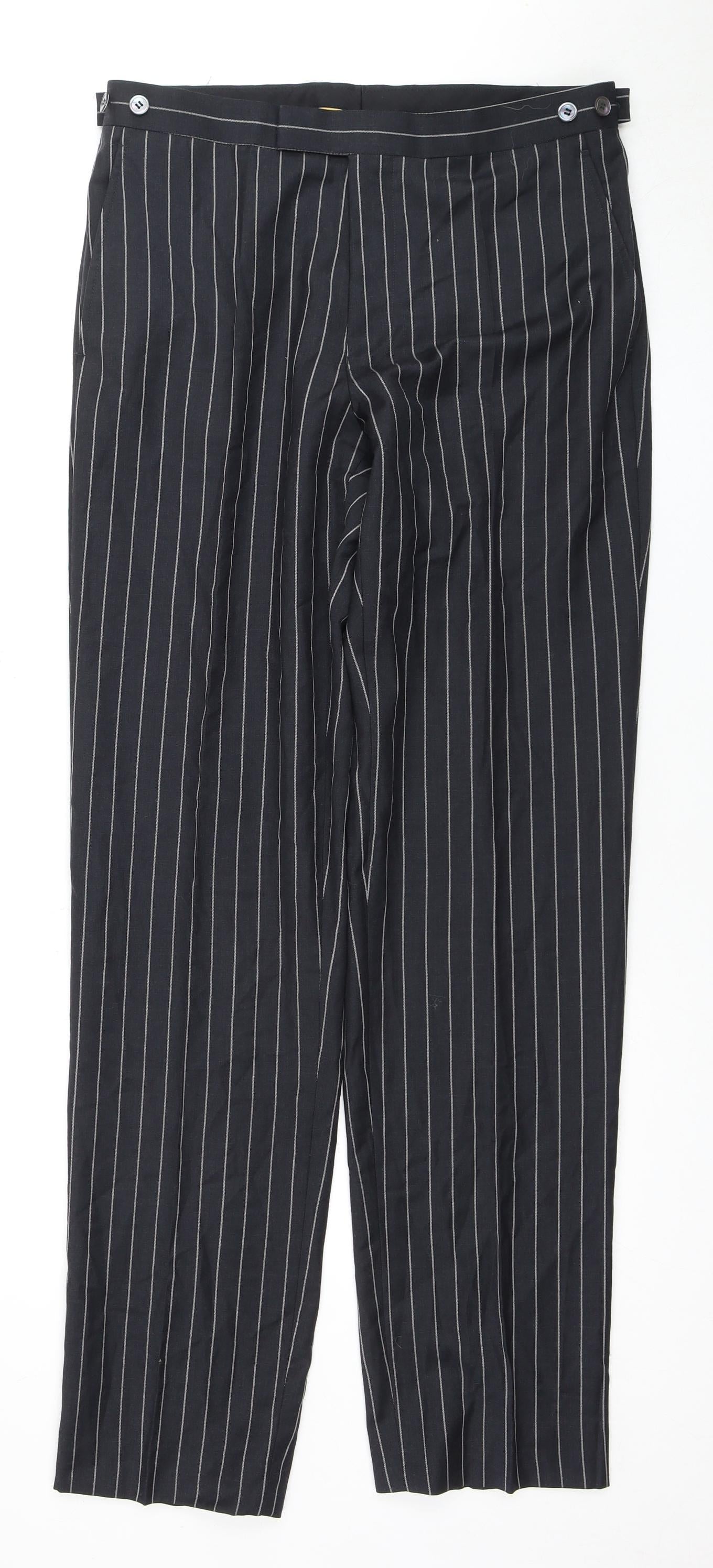 Marks and Spencer Men's Black Striped Trousers, Size 32