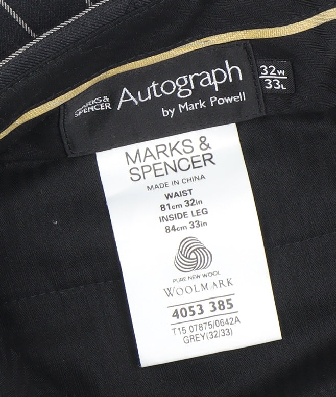 Marks and Spencer Men's Black Striped Trousers, Size 32