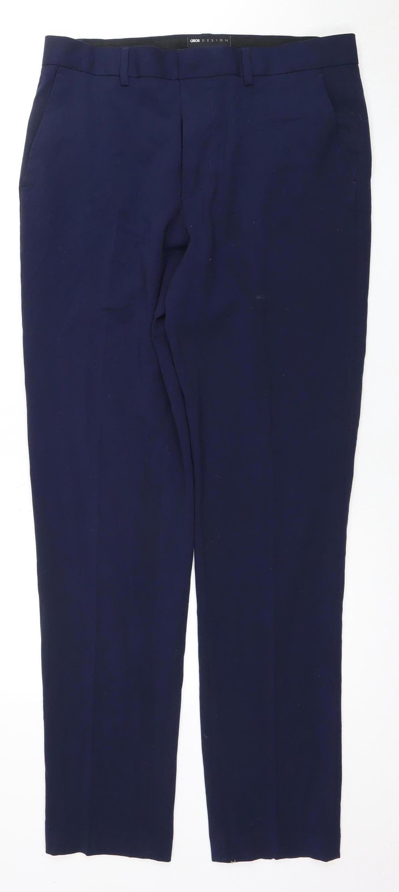 ASOS Men's Blue Trousers, Polyester Blend, Regular Fit 34"W 34"L