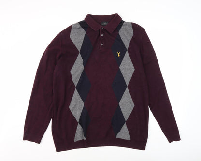 Next Men's Purple Argyle Collared Jumper XL