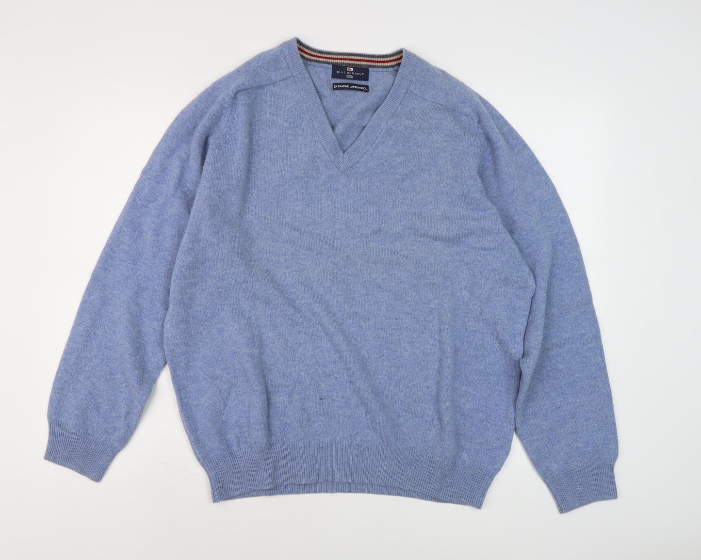 Men's Marks and Spencer Blue V-Neck Jumper, L, Wool, Autumn