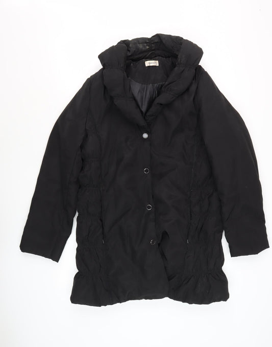 Damart Women's Black Mid-Length Hooded Coat - Size 12