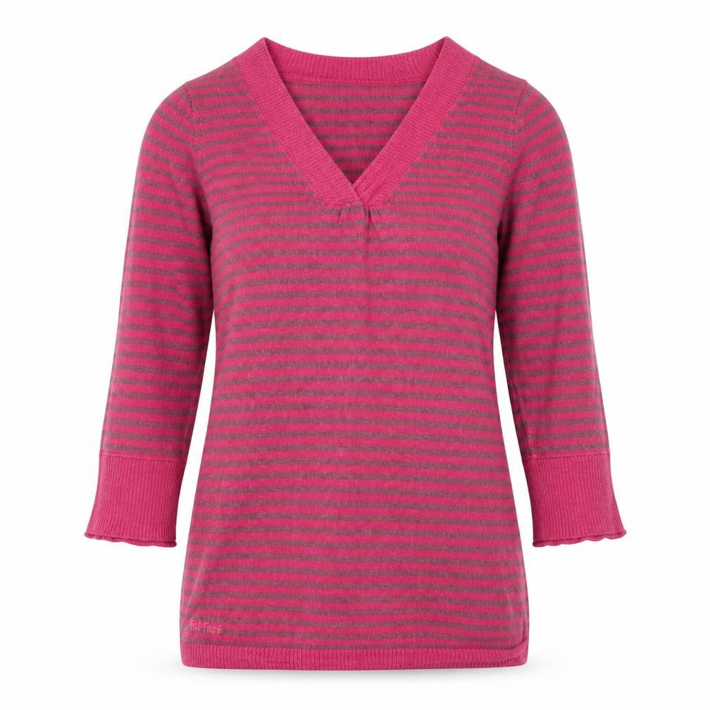 FatFace Women's Pink V-Neck Striped Pullover Jumper