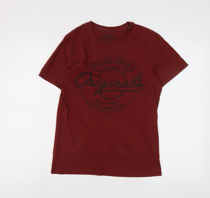 Jack & Jones Men’s Red Graphic Tee, Size S, Crew Neck