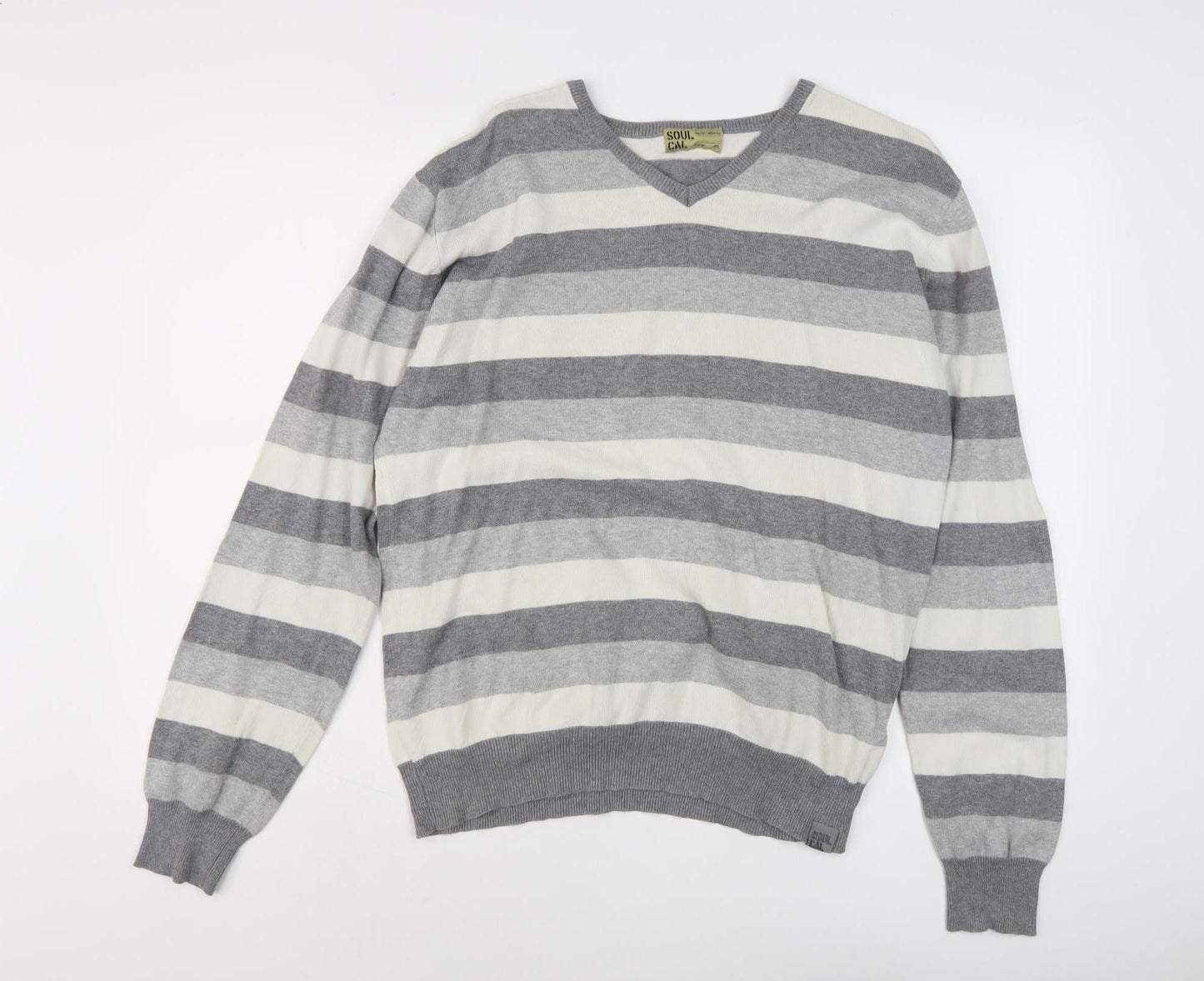 Soul Cal Men's Grey Striped Pullover Large