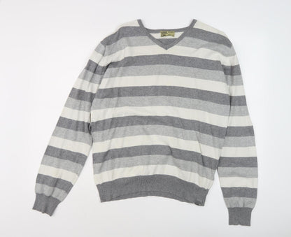 Soul Cal Men's Grey Striped Pullover Large