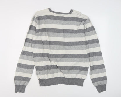 Soul Cal Men's Grey Striped Pullover Large