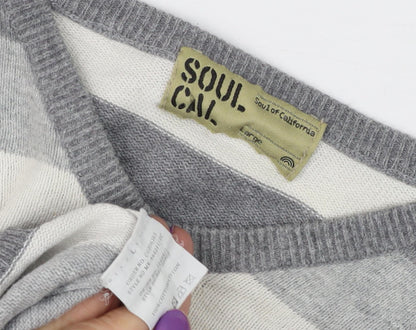 Soul Cal Men's Grey Striped Pullover Large