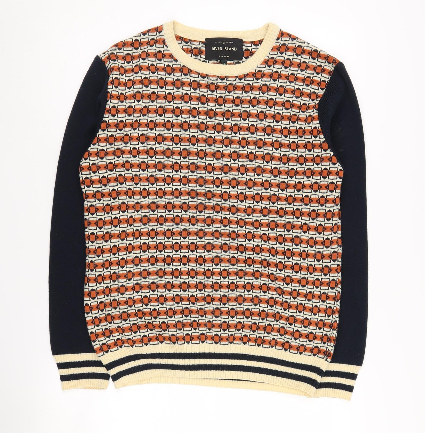 River Island Men's Multicoloured Geometric Pullover S