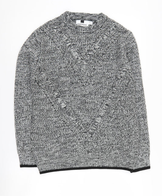 Topman Men's Grey V-Neck Pullover Jumper, Size S