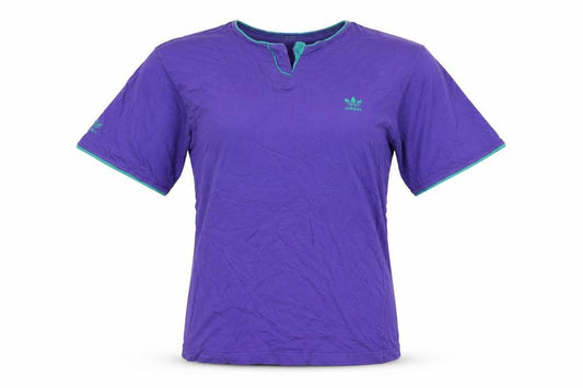 Front view of Adidas unisex purple henley t-shirt, size 12