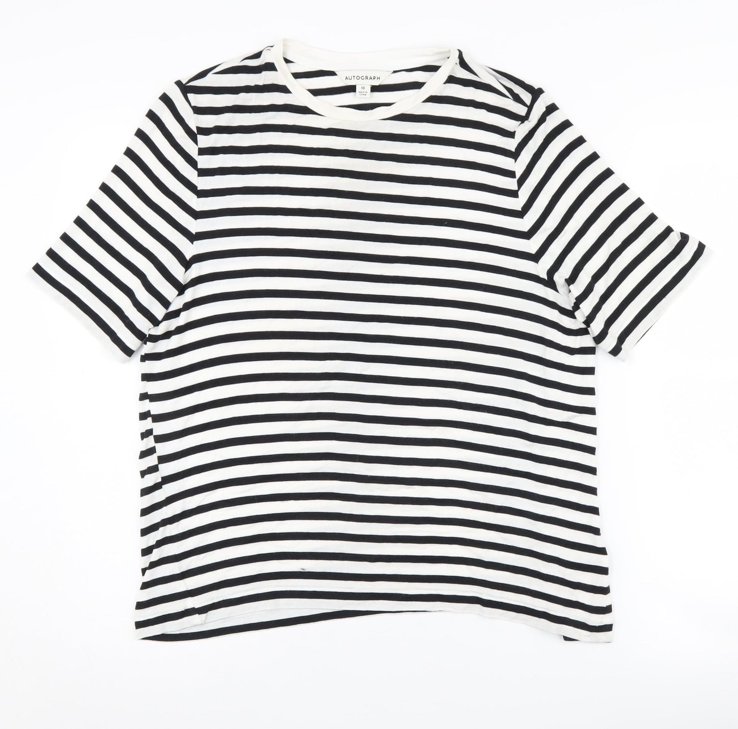 Marks & Spencer Women's Black Striped T-Shirt Size 10