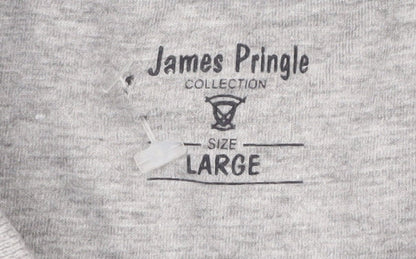 James Pringle Men's Grey Striped Polo Shirt L